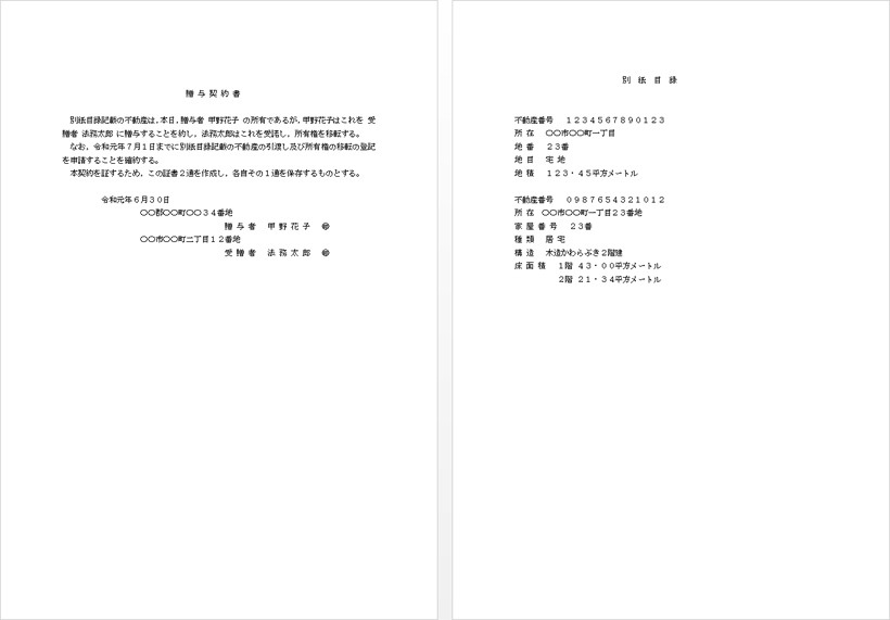 贈与契約書サンプル